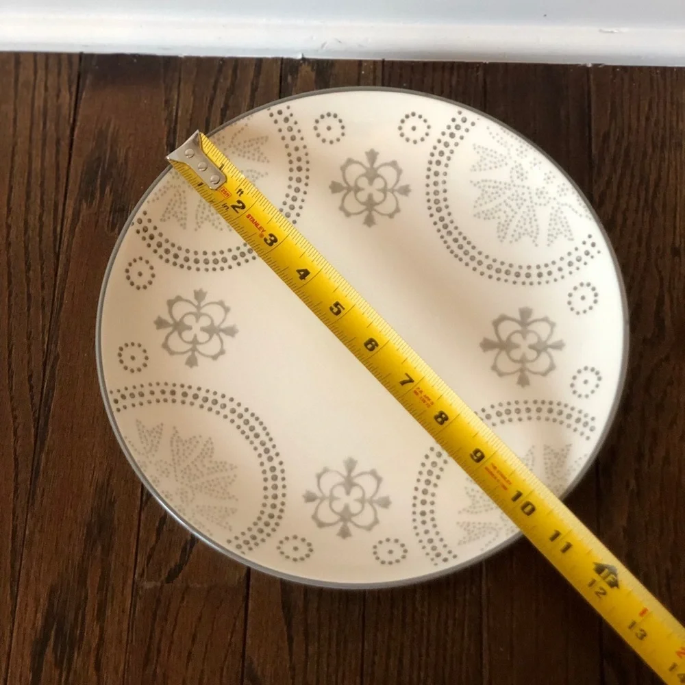 Baum Brothers 10.5” Phara Gray/White Geometric Farmhouse Round Dinner Plate - Picture 5 of 5